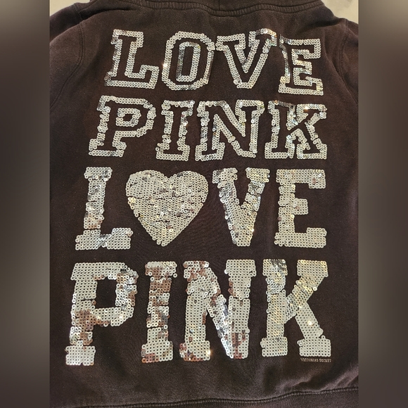 Victoria Secret PINK - Black Full Zip Hoodie With Silver Sequins Women's Large - Picture 7 of 7